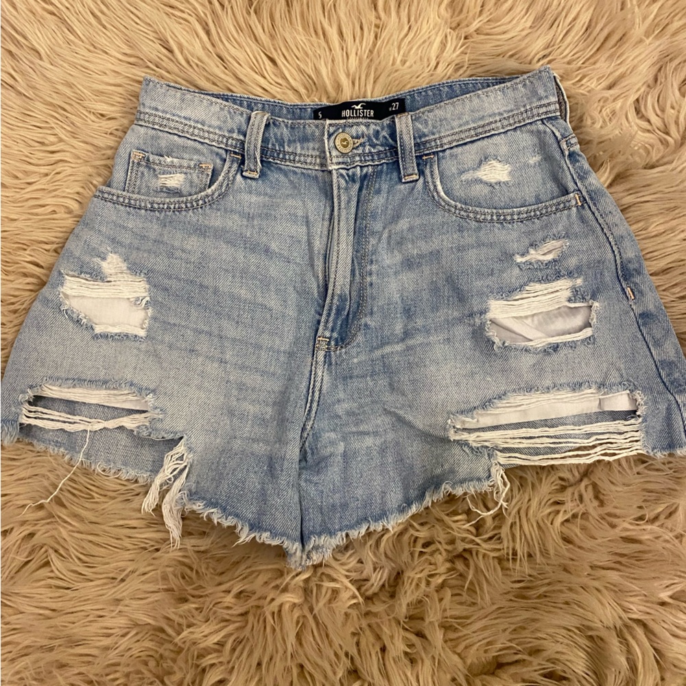 Hollister Light Blue Distressed Denim Shorts